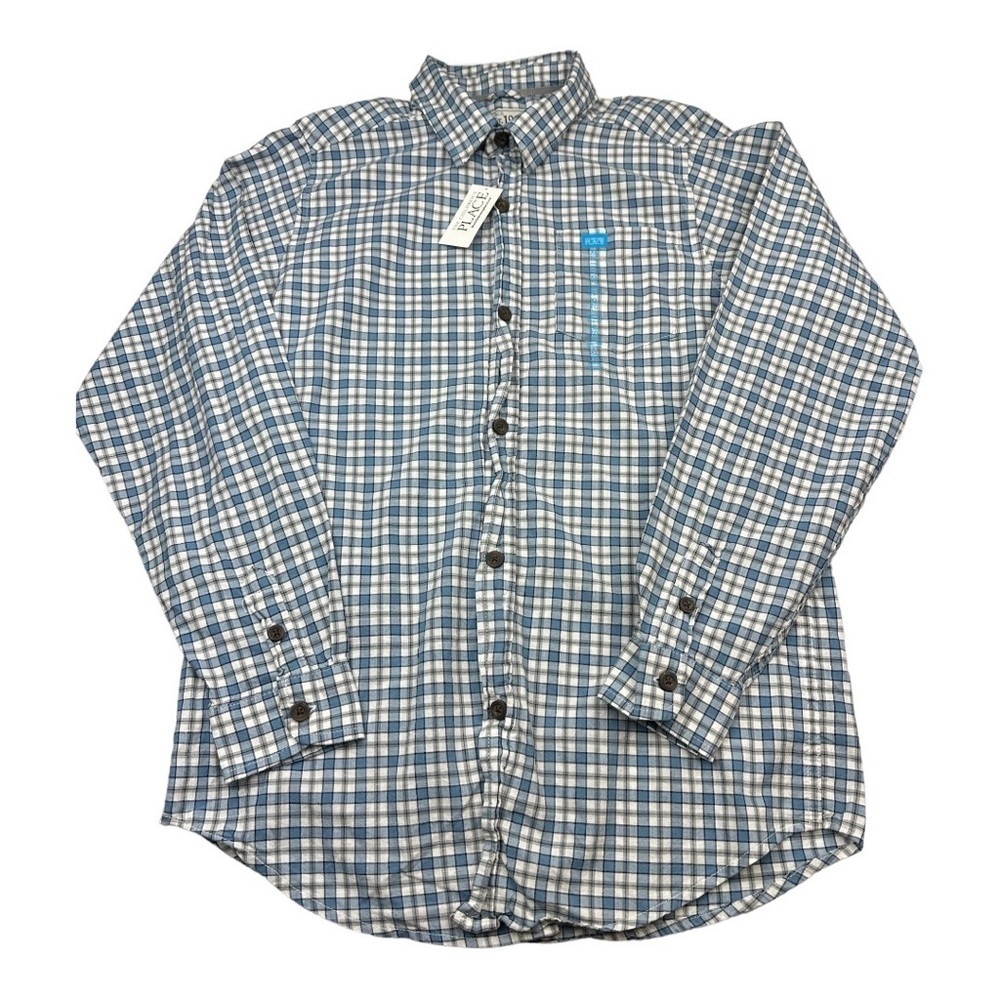 Children’s Place Button Down Shirt Blue Check Size XL 14
